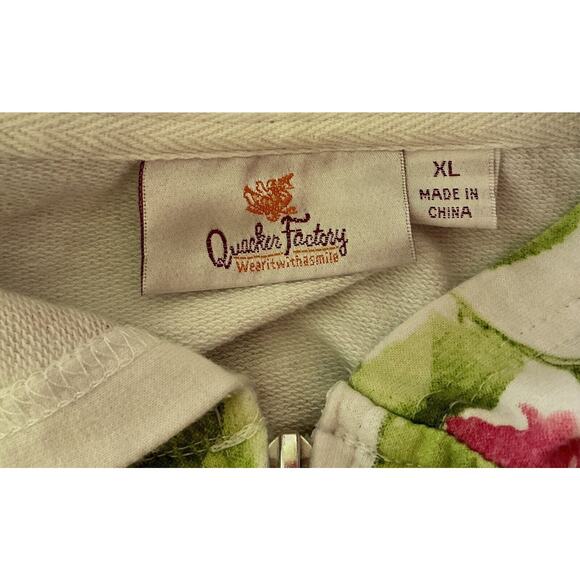 Quacker Factory Hydrangea Print Elbow Sleeve Hoodie Size XL Zip Up Rhinestone - Picture 7 of 8